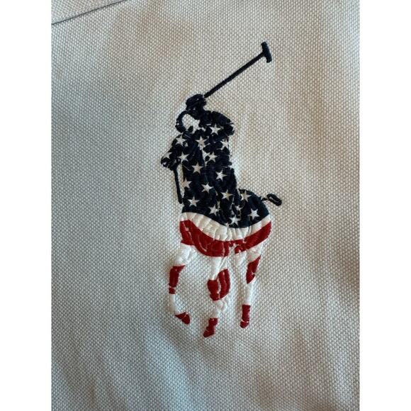 Polo Ralph Lauren Size Large White Collared American Flag Pony Custom Slim Fit - Picture 3 of 8